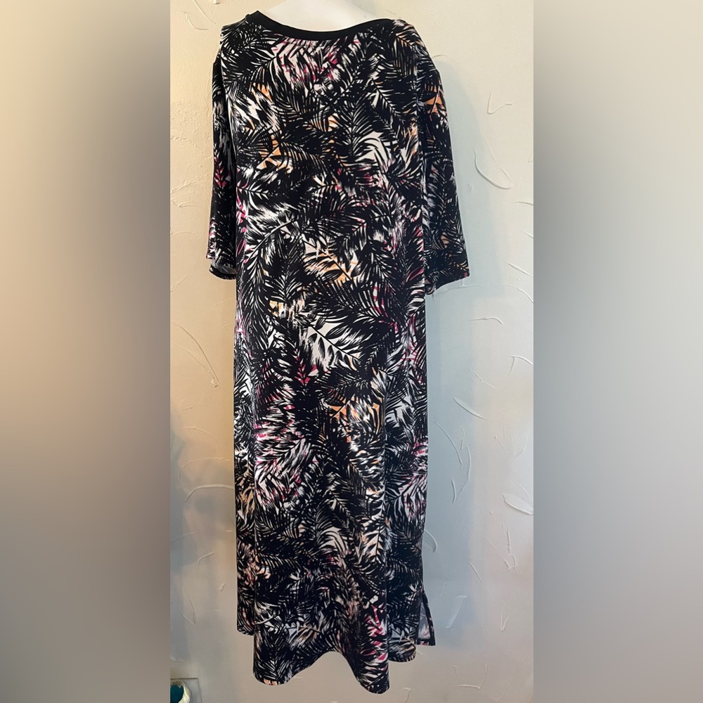 CUDDL DUDS SERIOUSLY SOFT LEAF PRINTED MIDI DRESS WITH TIE SZ 2X